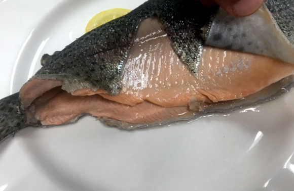 04 - Peeling Skin from Poached Ruby Rainbow Trout